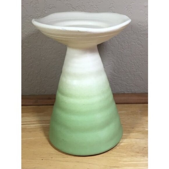 Vintage Haeger Pottery Candle Holder 3184 White Fade To Green Matt Glaze 7.5 In - Picture 3 of 11